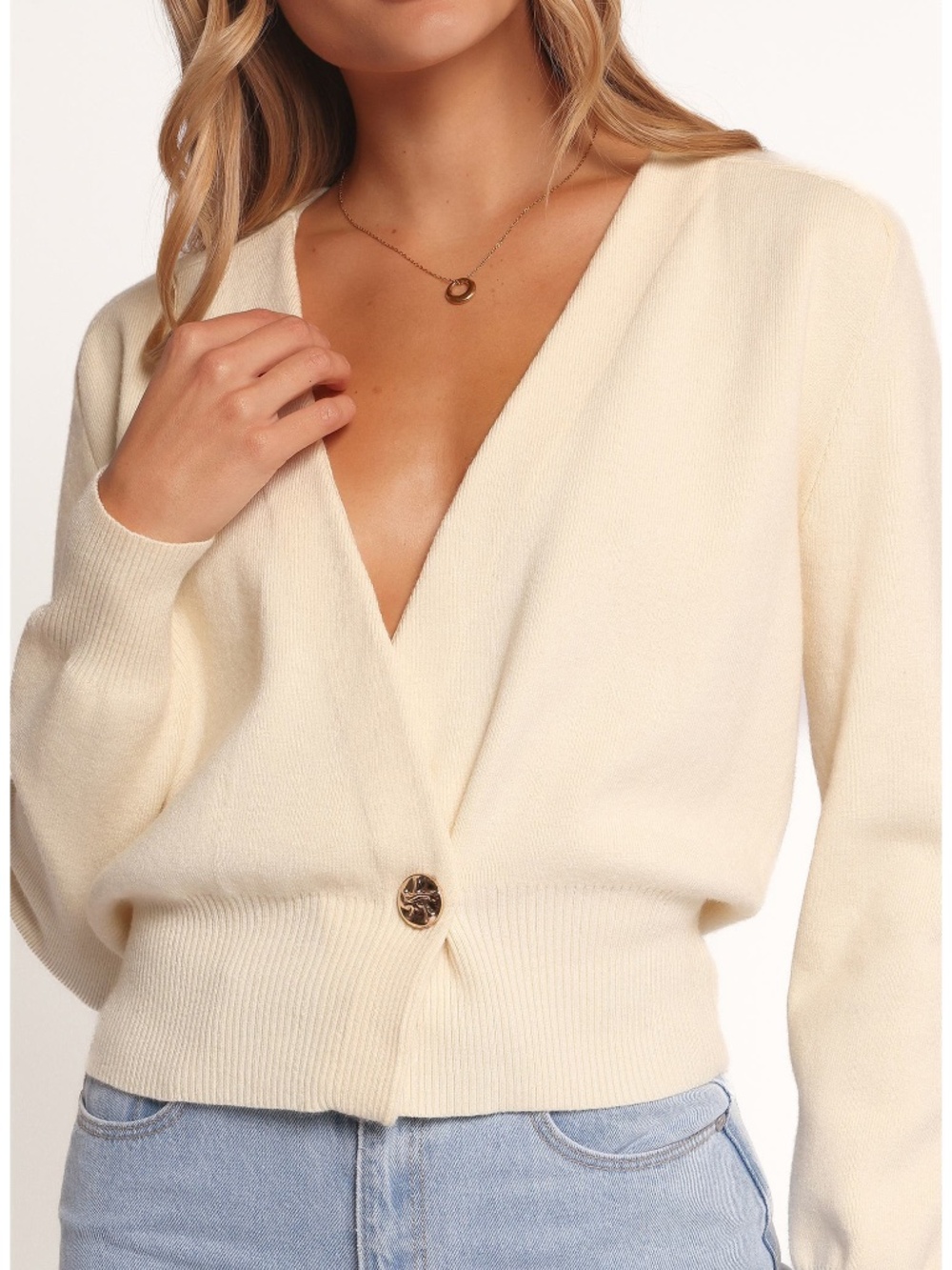 Petal & Pup Caterina One-Button Cardigan in Butter Cream (S/M)